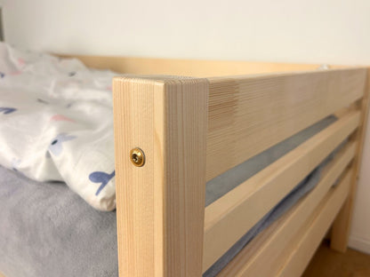 TULY Low Wooden Bed with Safety Rail – 120–140 cm Wide