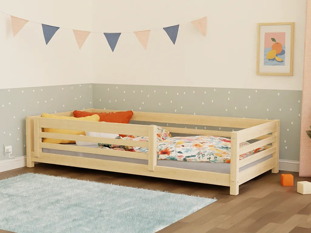 TULY Low Wooden Bed with Safety Rail – 80 cm Wide