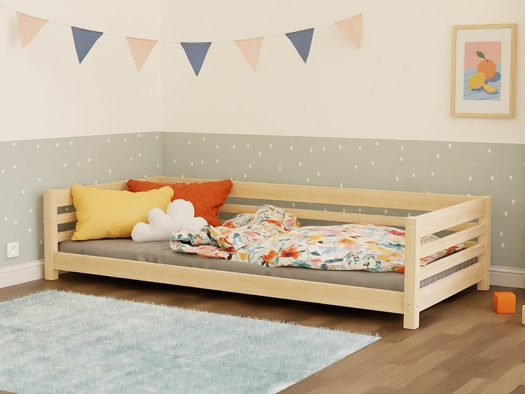 TULY Low Wooden Bed with Safety Rail – 90 cm Wide