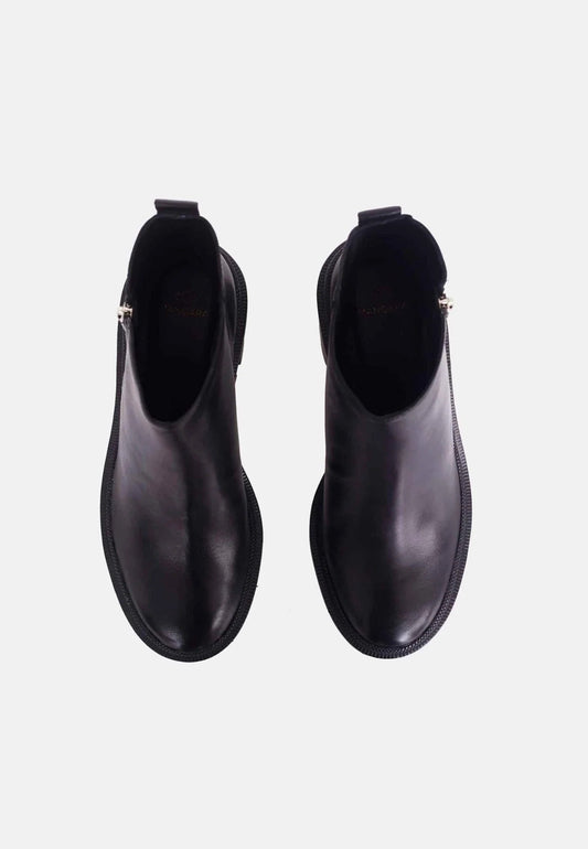 Black Goat Leather Ankle Boots Sophora – Women’s Round-Toe Block Heel Boots