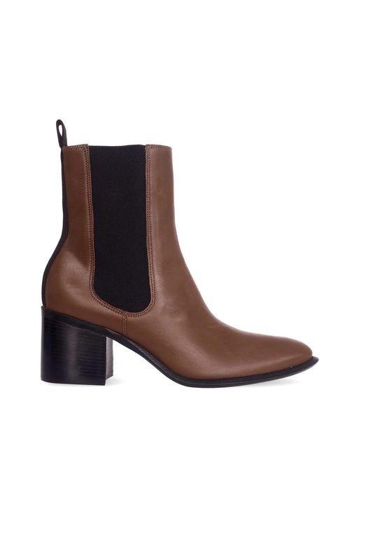Brown Leather Ankle Boots Canna – Chelsea Boots with 6.5 cm Block Heel