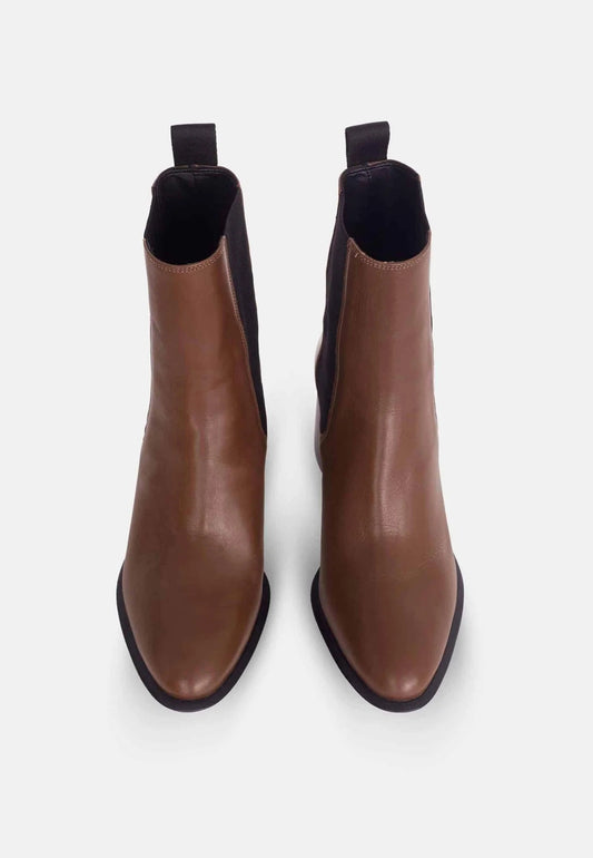 Brown Leather Ankle Boots Canna – Chelsea Boots with 6.5 cm Block Heel