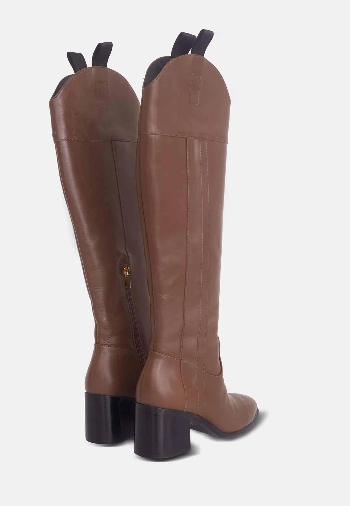 Brown Calf Leather Knee-High Boots – Women’s Block Heel Riding Boots