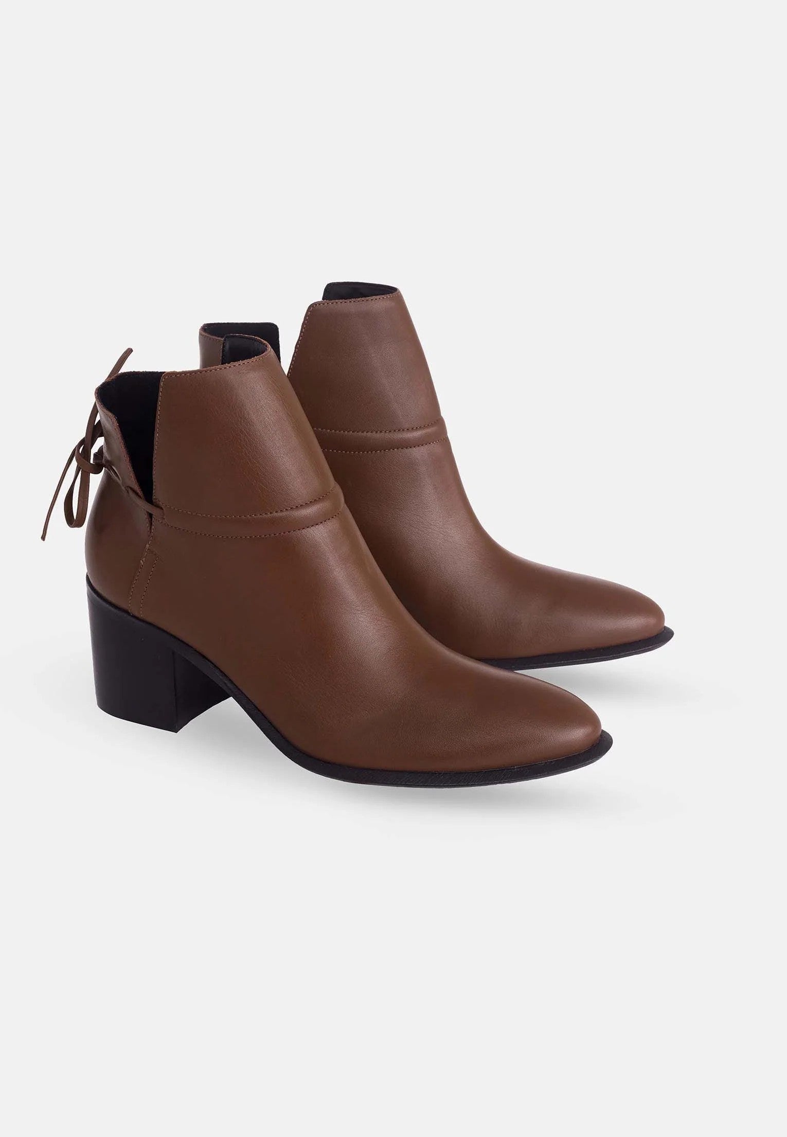 Brown Leather Ankle Boots Attalea – Women’s Block Heel Booties