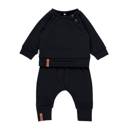 Children’s Merino Wool Top and Trousers Set – Black