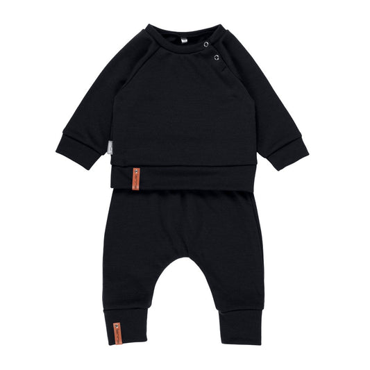 Children’s Merino Wool Top and Trousers Set – Black