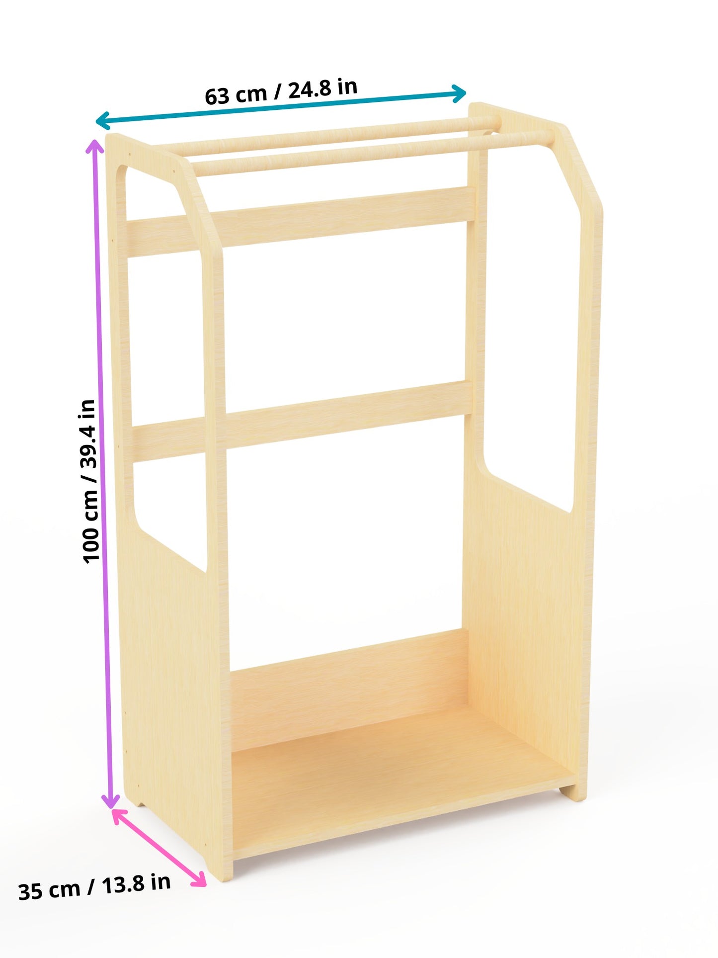 Montessori Wooden Clothes Drying Rack with Grey Storage