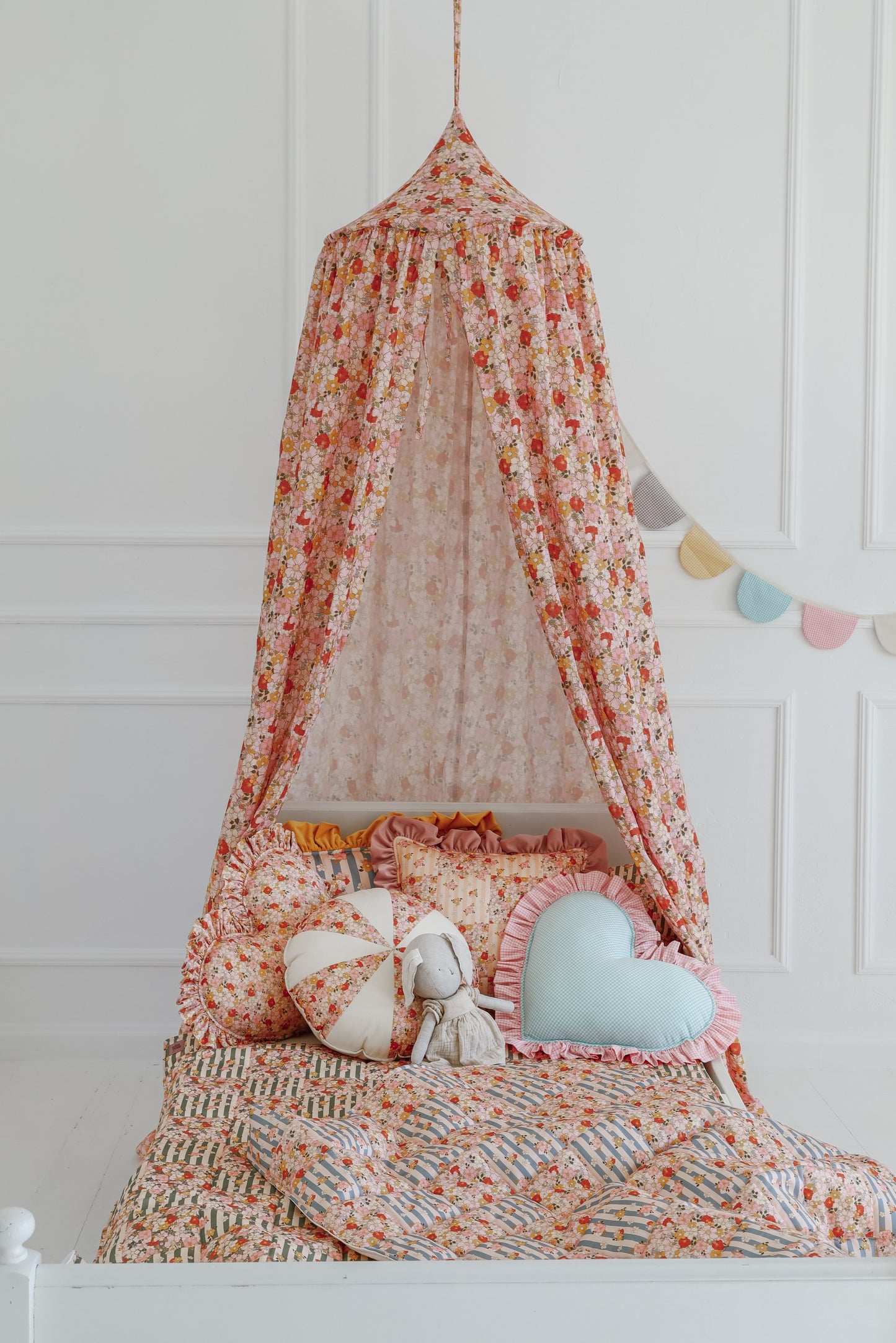 Cotton Quilted Patchwork Blanket + Pillow Set Small - Summer Garden