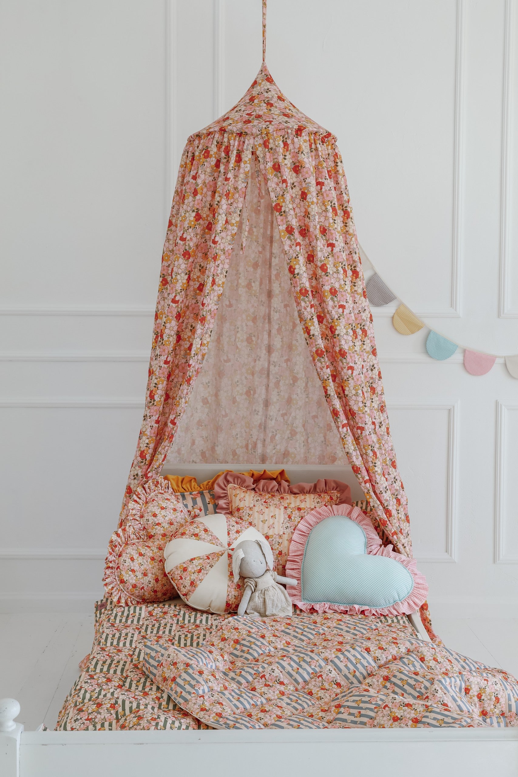 Cotton Quilted Patchwork Blanket + Pillow Set Small - Summer Garden