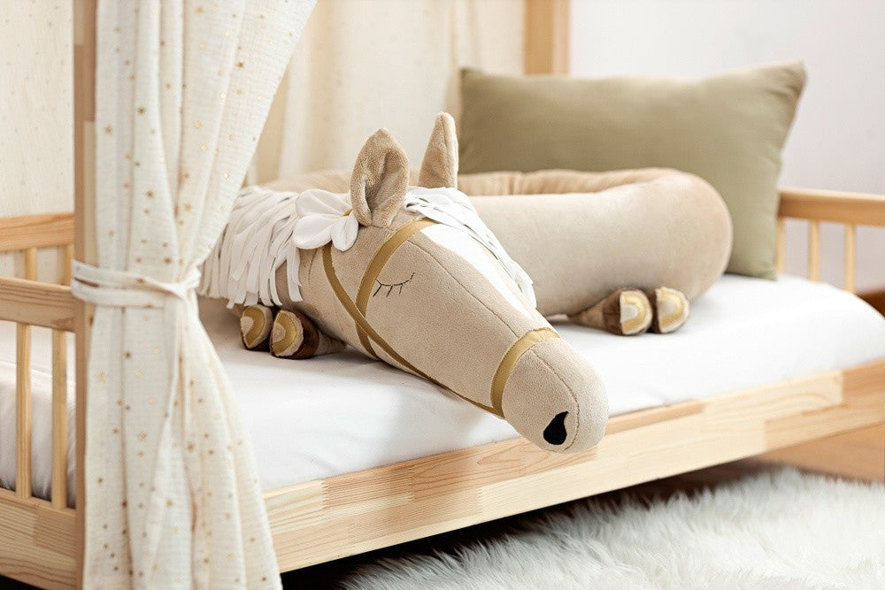 Daisy Horse Bumper Pillow – Beige with Cream Accents