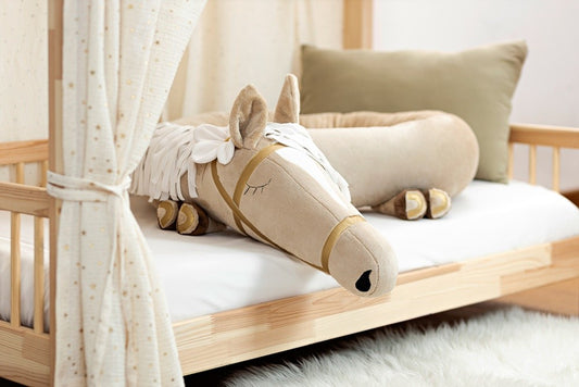 Daisy Horse Bumper Pillow – Beige with Cream Accents