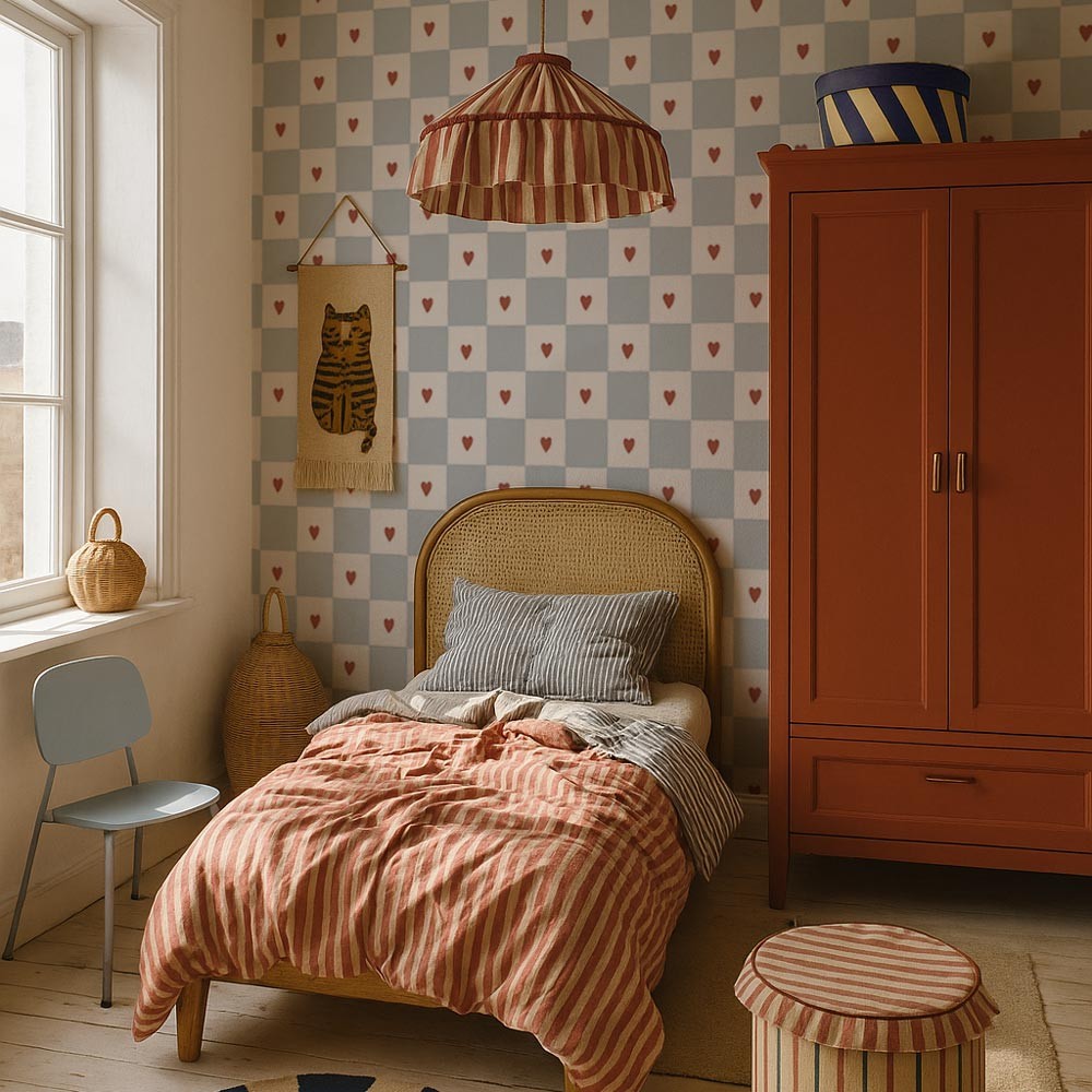 French Hearts Check Wallpaper