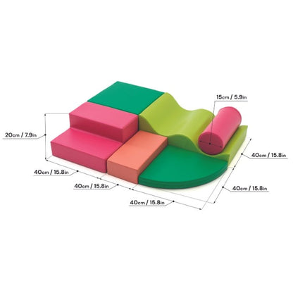 Soft Play 6 Foam Block Set - Pink & Green Explorer