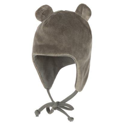 Khaki Green Cotton Velvet Baby Hat with Merino Wool Lining