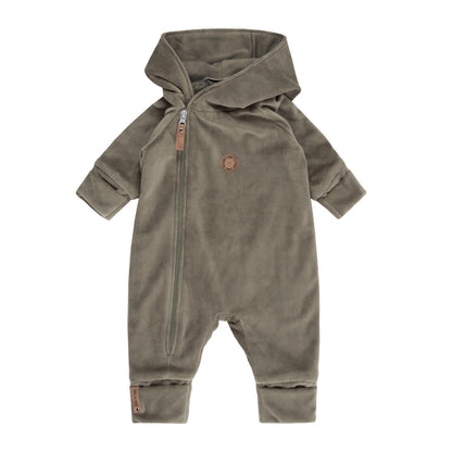 Khaki Green Velvet Baby Overall with Merino Wool Lining