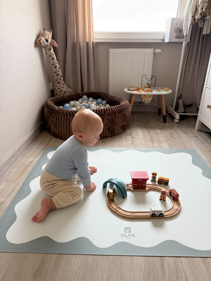 Kids Mealtime Floor Mat, Non-Slip & Waterproof - Blue Frame