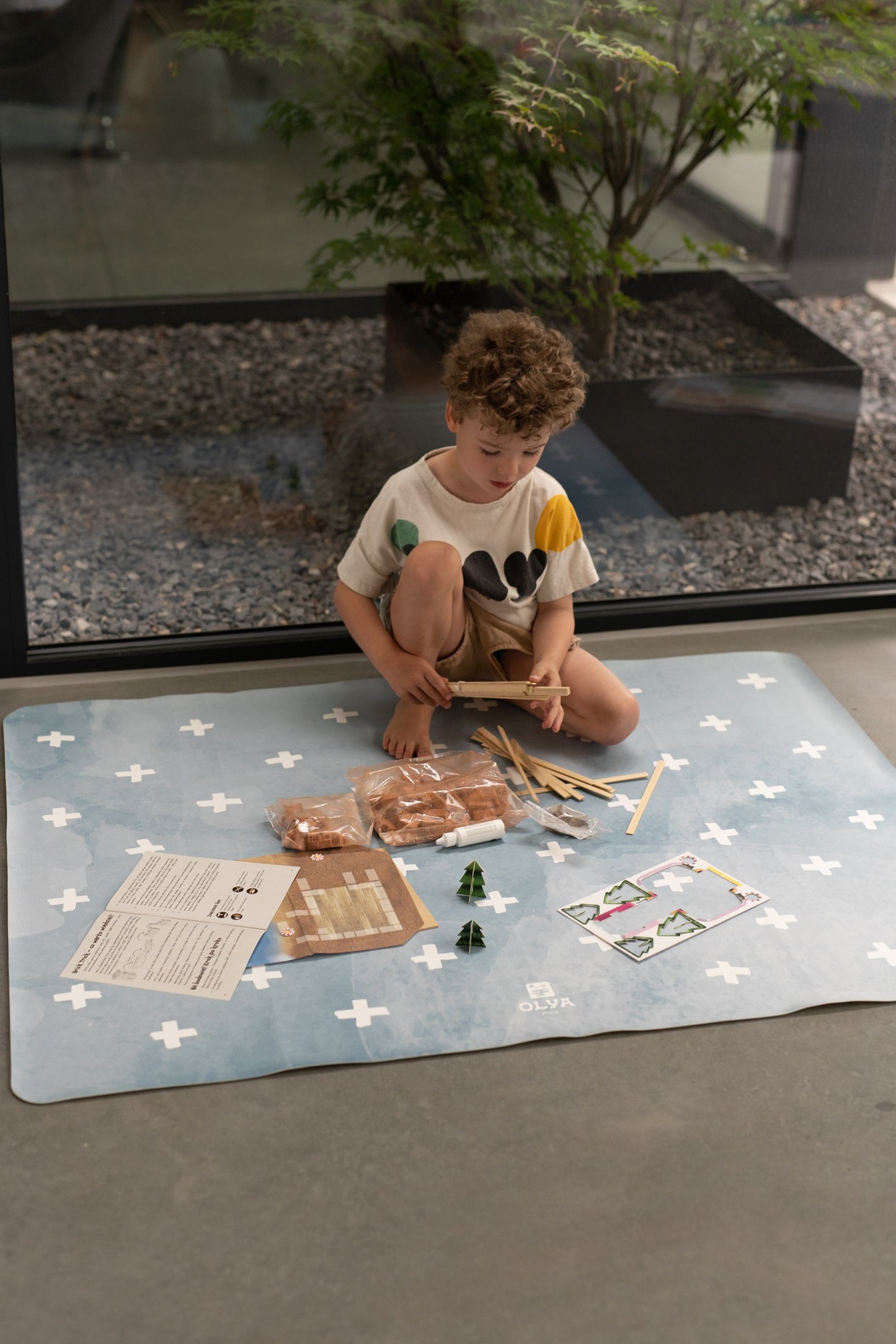 Kids Mealtime Floor Mat, Non-Slip & Waterproof - Cross Azure