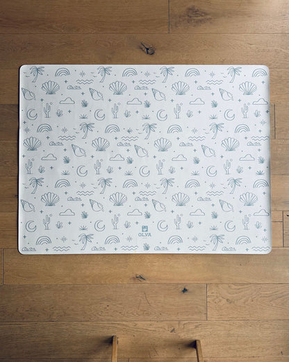 Kids Mealtime Floor Mat, Non-Slip & Waterproof - Palm Beach Azure