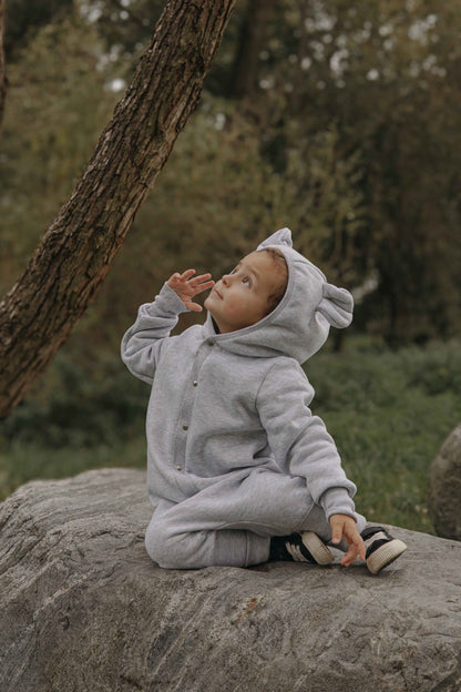 Eared Jumpsuit for Babies and Kids - Melange Grey