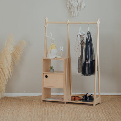 Montessori Wardrobe with Storage – Natural