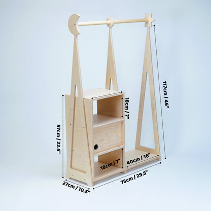 Montessori Wardrobe with Storage – Natural
