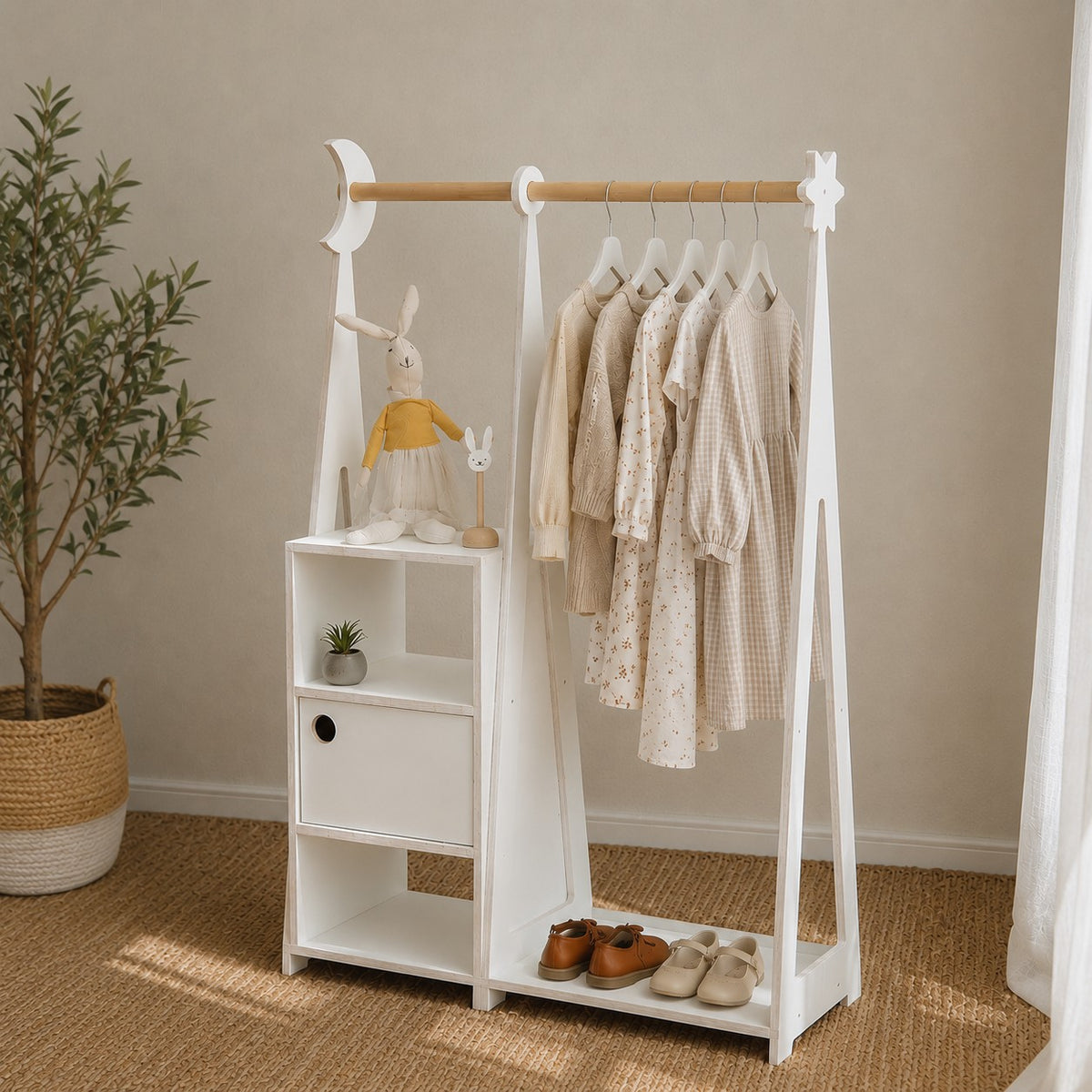 Montessori Wardrobe with Storage – White