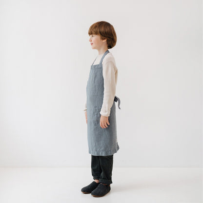 Linen Daily Apron for Kids - Blue Fog 