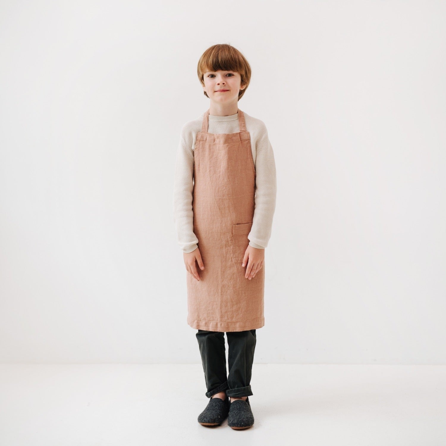 Linen Daily Apron for Kids - Cafe Creme