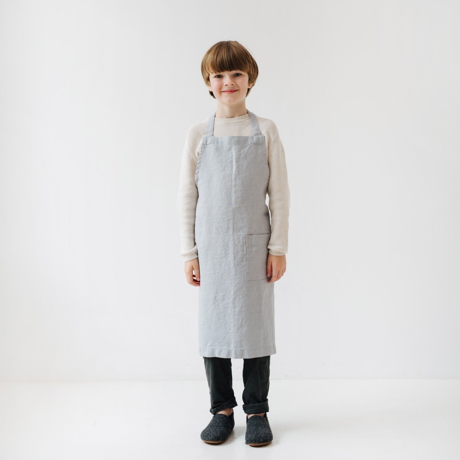 Linen Daily Apron for Kids - Light Grey