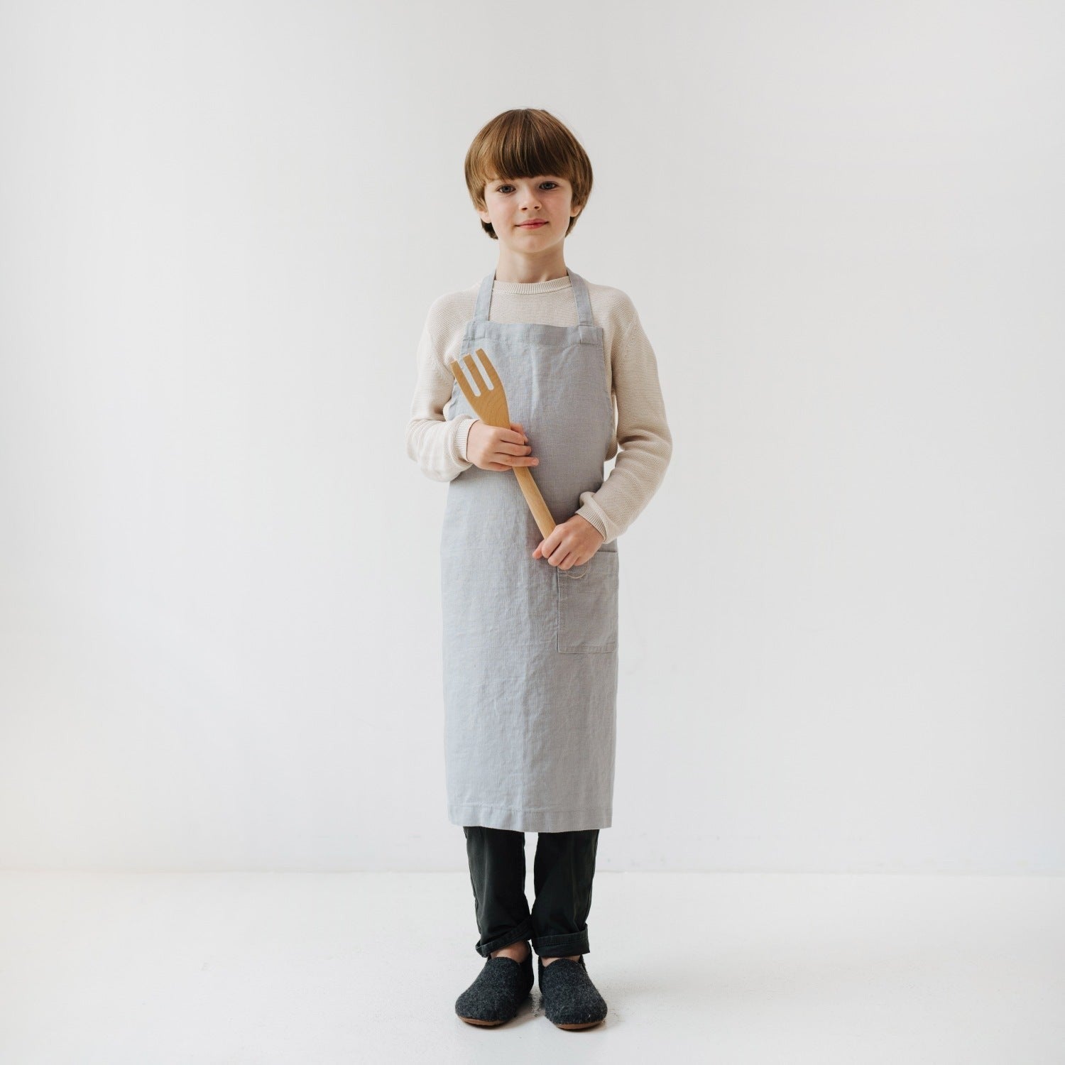 Linen Daily Apron for Kids - Light Grey