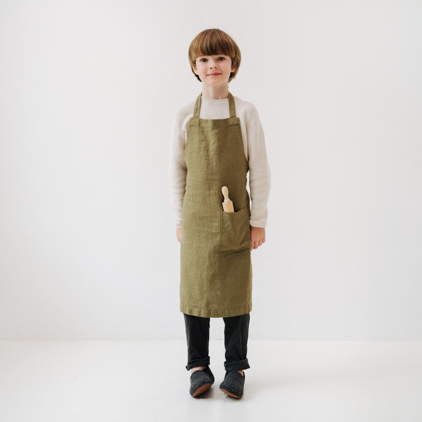 Linen Daily Apron for Kids - Olive