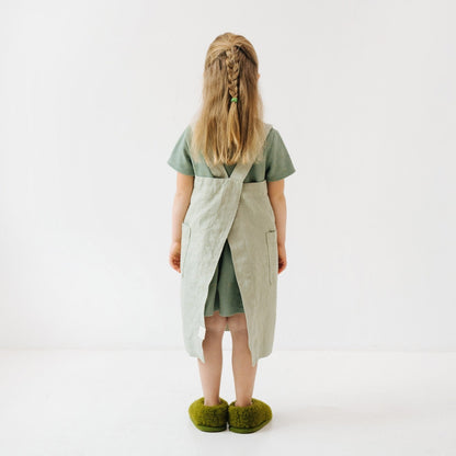 Linen Pinafore Apron for Kids - Sage