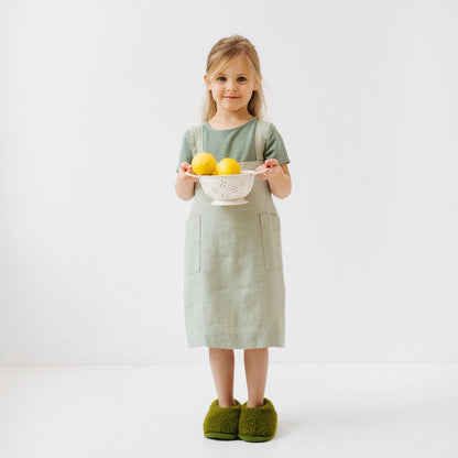 Linen Pinafore Apron for Kids - Sage