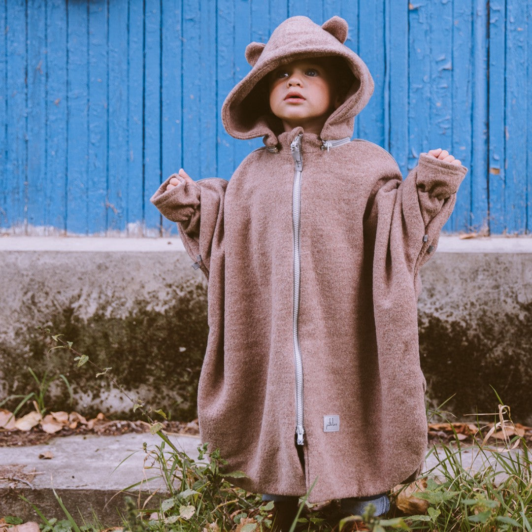 Merino Wool Car Poncho For Kids - Bear