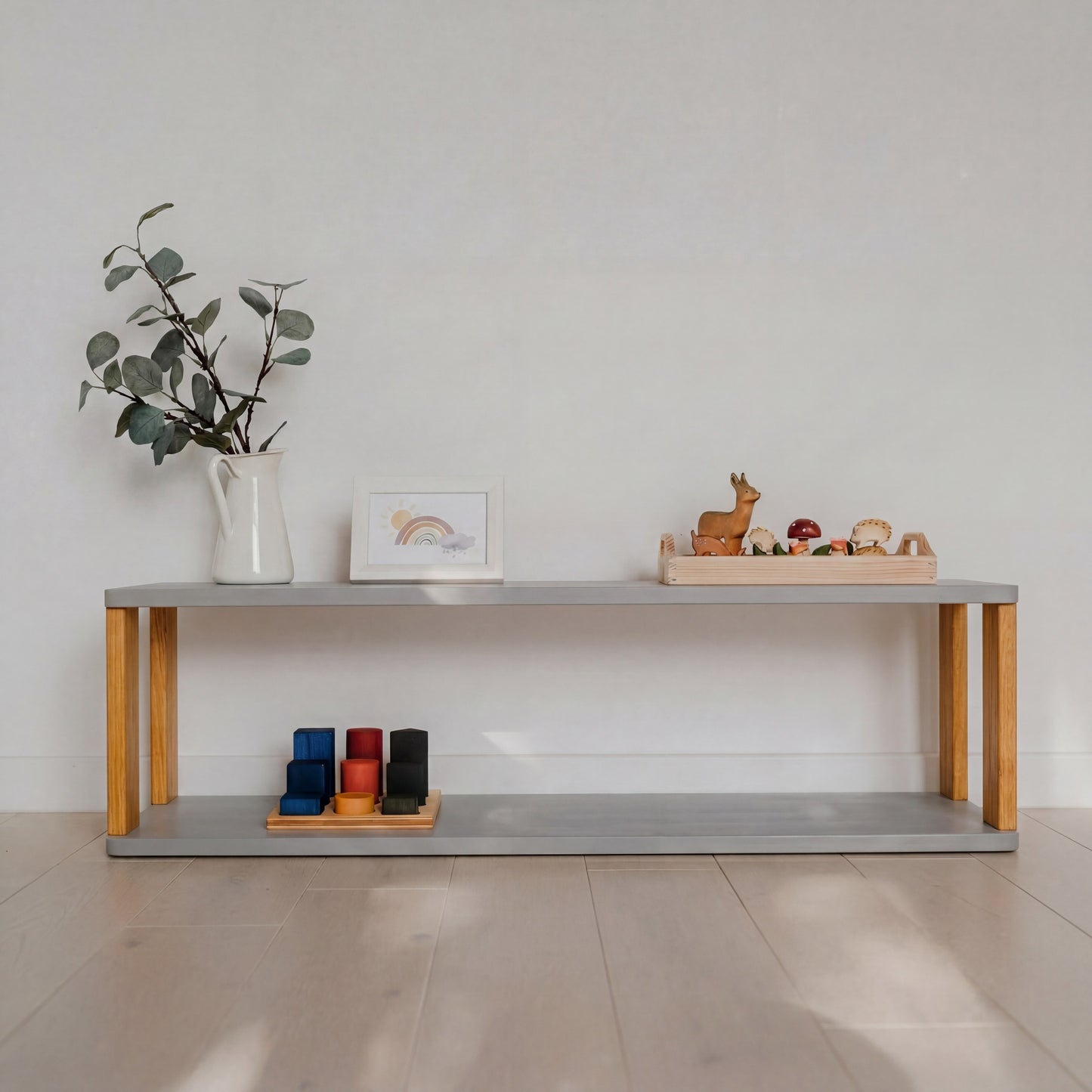 Modular Montessori Shelf Straight - 2 Shelves - Light grey/brownish Oil