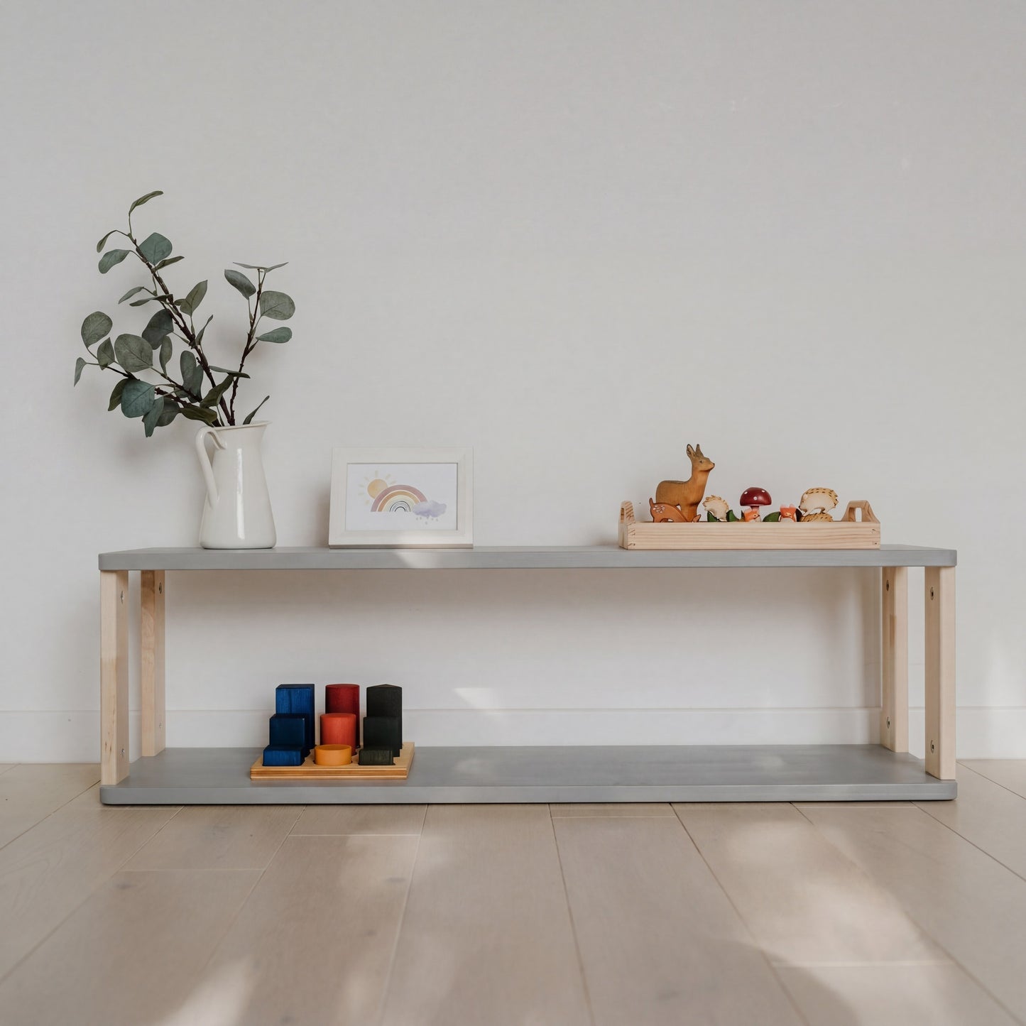 Modular Montessori Shelf Straight - 2 Shelves - Light grey/clear Oil