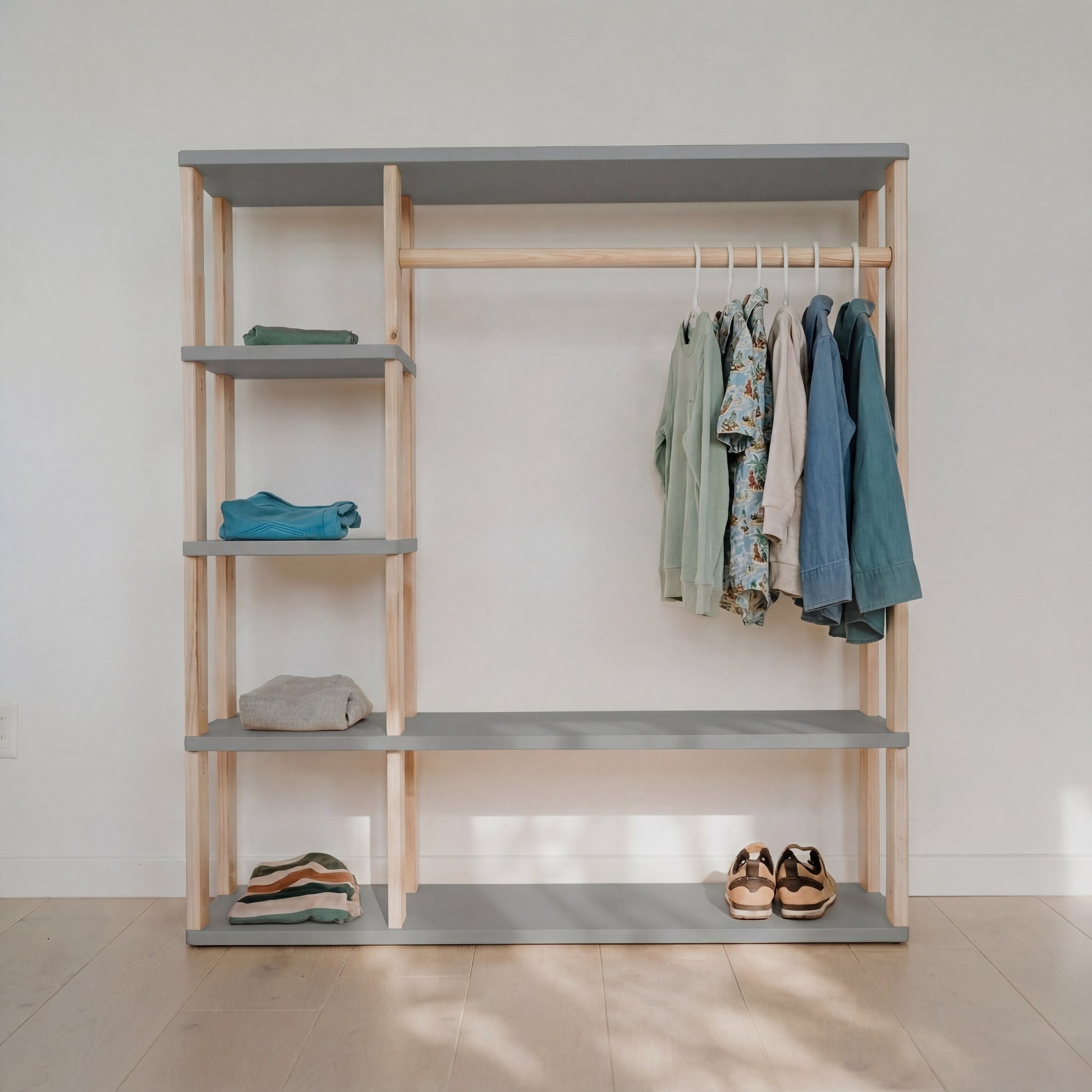 Modular Montessori Wardrobe - Light grey/clear oil