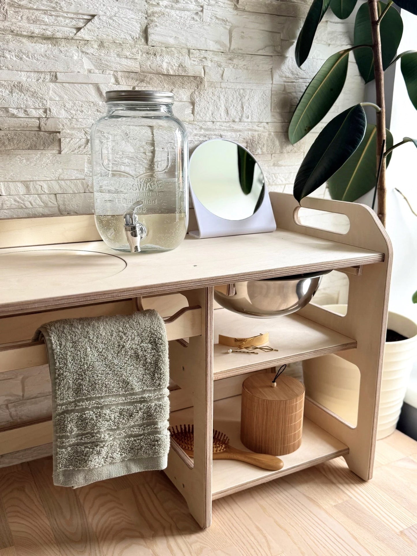 Montessori Wooden Washbasin With Storage for Kids - Large