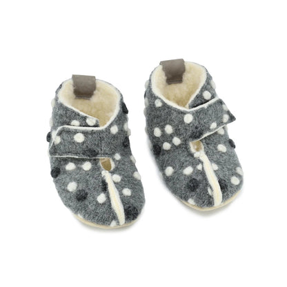 KAKU Natural Sheep’s Wool & Felt Kids’ Slippers - Dotted Grey