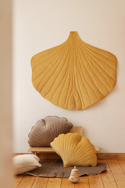 Organic Cotton and Velvet Ginkgo Leaf Playmat - Yellow