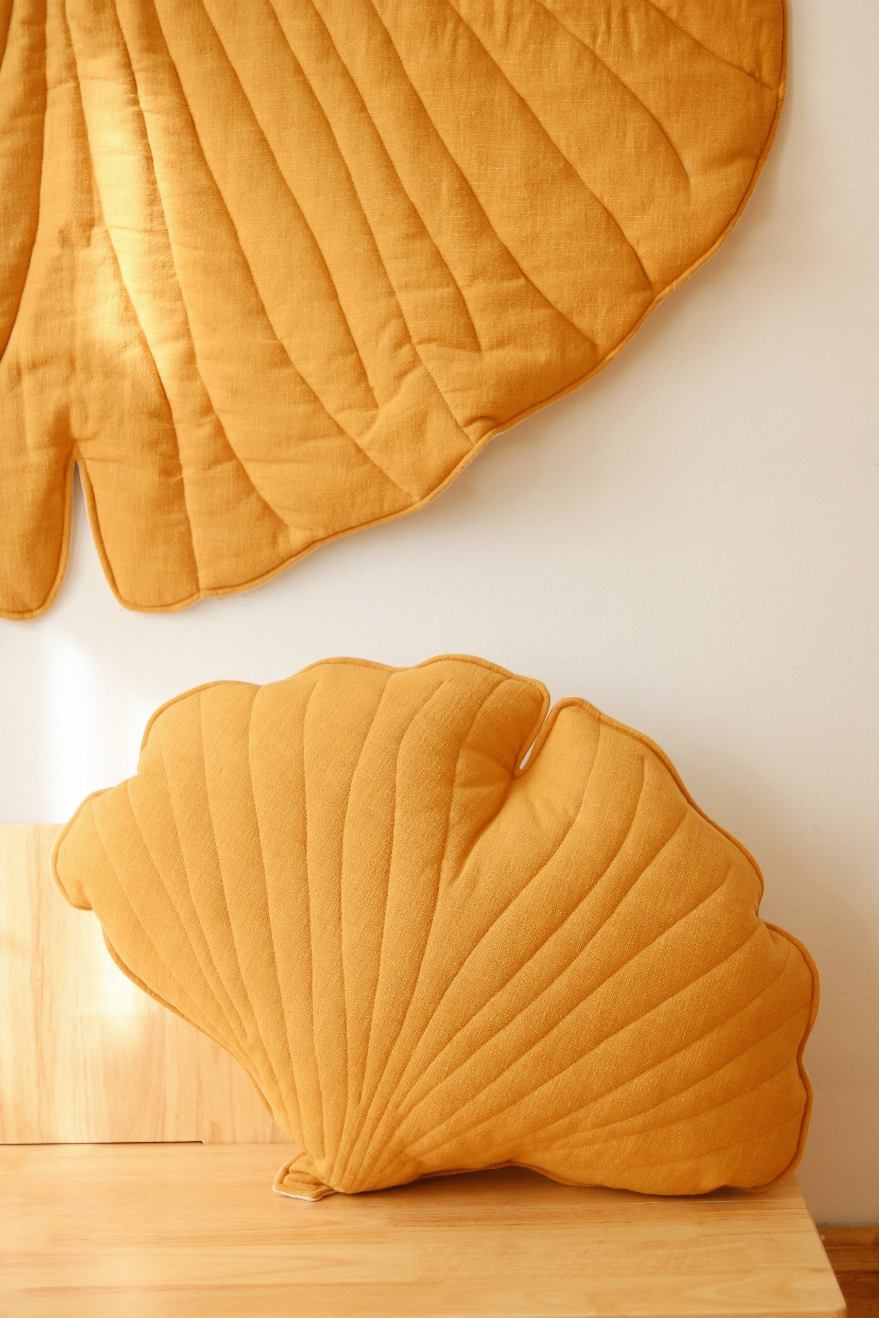 Organic Cotton and Linen Ginkgo Leaf Playmat - Mango
