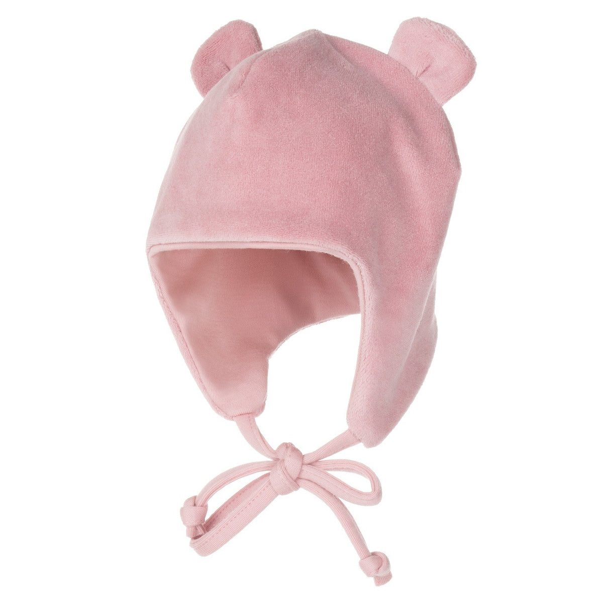 Pink Cotton Velvet Baby Hat with Merino Wool Lining