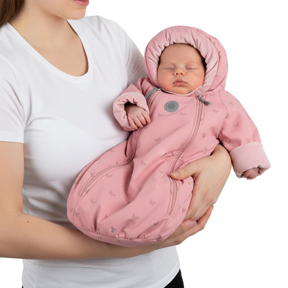 Pink Reflective Merino Wool-Lined Spring/Autumn Bunting Pram Suit