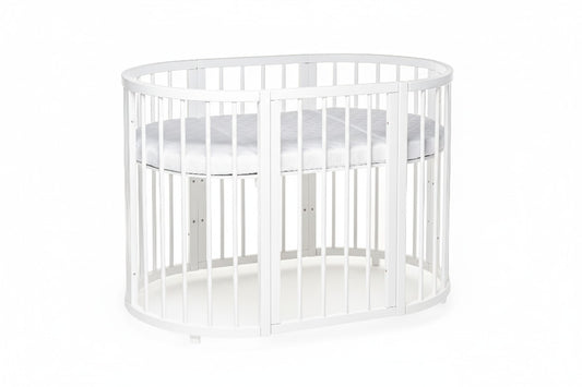Round Baby Crib OLIN with Mattress - White
