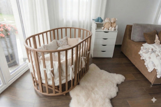 Round Baby Crib OLIN with Mattress - Cappuccino