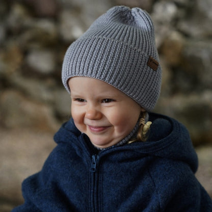 Winter Merino Wool Hat for Kids - Grey