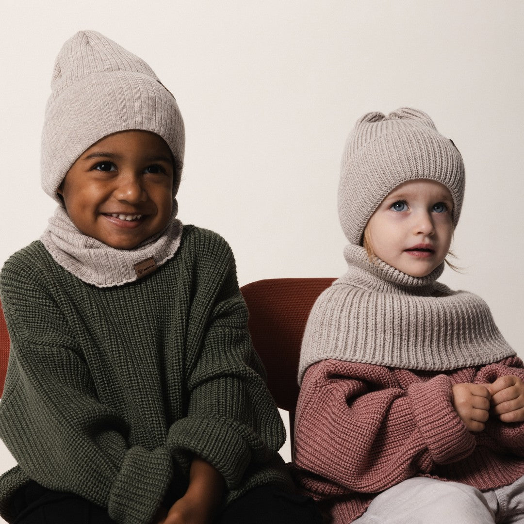 Winter Merino Wool Hat for Kids - Oat