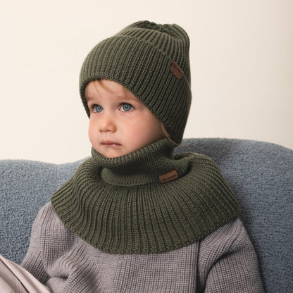 Winter Merino Wool Hat for Kids - Olive