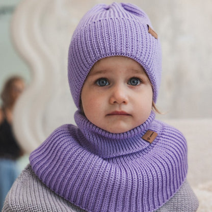 Winter Merino Wool Tube Scarf for Kids - Lavender