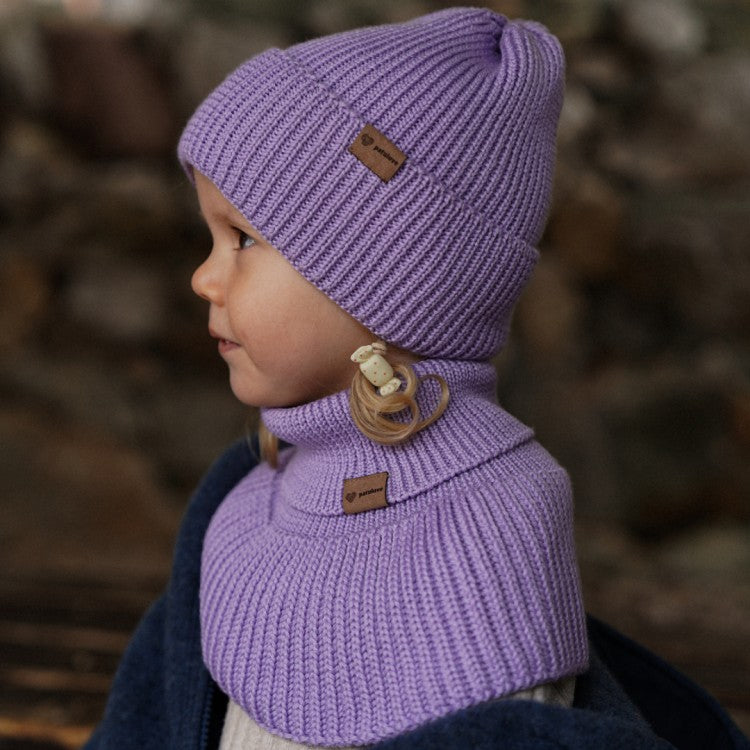 Winter Merino Wool Tube Scarf for Kids - Lilac